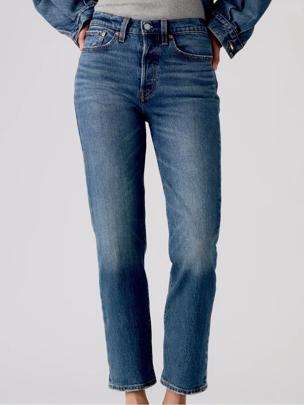 LEVIS PREMIUM WEDGIE STRAIGHT ANKLE JEANS UNSTOPPABLE WEAR DARK WASH NEW Sz27x28